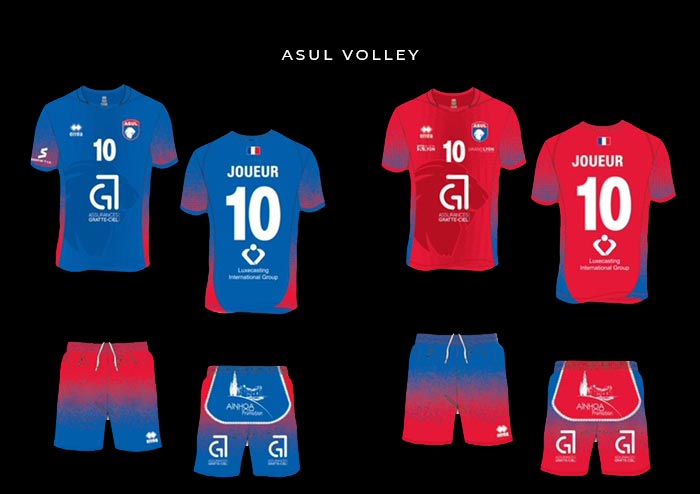 Maillots et short équipe ASUL Volley avec sponsor Assurances Gratte-Ciel
